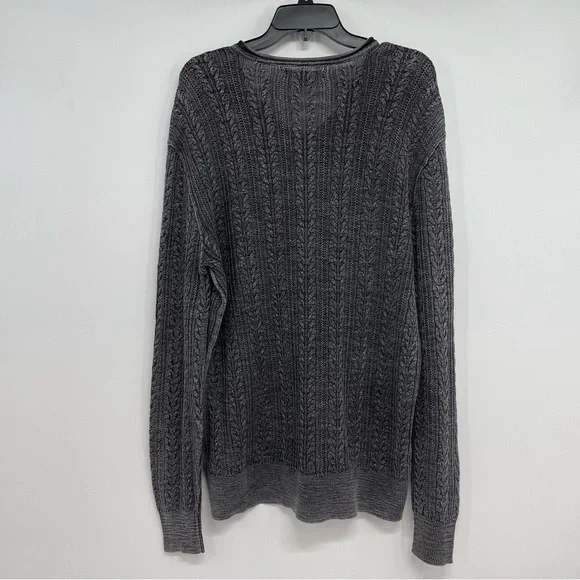John Varvatos USA Men’s XL Cotton Linen Blend Cable Knit V-Neck Sweater